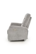 Fotel do salonu, rozkładany, funkcja relax, miękka tkanina kolor popielaty