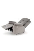 Fotel do salonu kolor popielaty z trzema poduszkami z funkcją elektrycznego rozkładania, funkcja relax