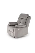 Fotel do salonu kolor popielaty z trzema poduszkami z funkcją elektrycznego rozkładania, funkcja relax