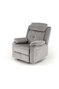 Fotel do salonu kolor popielaty z trzema poduszkami z funkcją elektrycznego rozkładania, funkcja relax