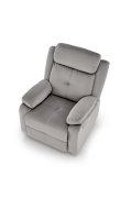 Fotel do salonu kolor popielaty z trzema poduszkami z funkcją elektrycznego rozkładania, funkcja relax