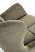 Fotel do salonu, klasyczny, kolor oliwkowy, z przeszyciami, na czarnych metalowych nogach, tkanina - VARDO