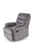 Rozkładany Fotel do salonu w popielatej miękkiej tkaninie typu velvet, funkcja relax