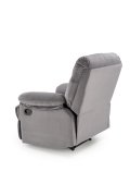 Rozkładany Fotel do salonu w popielatej miękkiej tkaninie typu velvet, funkcja relax