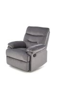 Rozkładany Fotel do salonu w popielatej miękkiej tkaninie typu velvet, funkcja relax