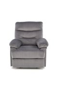 Rozkładany Fotel do salonu w popielatej miękkiej tkaninie typu velvet, funkcja relax