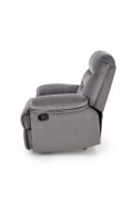 Rozkładany Fotel do salonu w popielatej miękkiej tkaninie typu velvet, funkcja relax