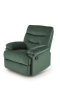 Rozkładany Fotel do salonu w ciemnozielonej miękkiej tkaninie typu velvet, funkcja relax