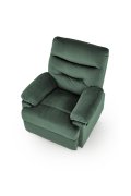 Rozkładany Fotel do salonu w ciemnozielonej miękkiej tkaninie typu velvet, funkcja relax