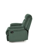 Rozkładany Fotel do salonu w ciemnozielonej miękkiej tkaninie typu velvet, funkcja relax