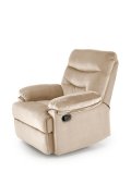 Rozkładany Fotel do salonu w beżowej miękkiej tkaninie typu velvet, funkcja relax