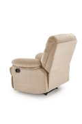 Rozkładany Fotel do salonu w beżowej miękkiej tkaninie typu velvet, funkcja relax