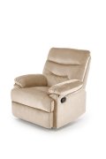 Rozkładany Fotel do salonu w beżowej miękkiej tkaninie typu velvet, funkcja relax