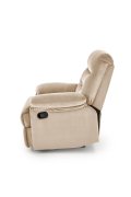 Rozkładany Fotel do salonu w beżowej miękkiej tkaninie typu velvet, funkcja relax