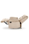 Rozkładany Fotel do salonu w beżowej miękkiej tkaninie typu velvet, funkcja relax