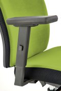 Fotel do biurka obrotowy, kolor zielony z czarnym, wysuwane siedzisko i regulowane podłokietniki