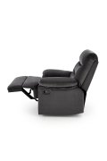 Rozkładany Fotel do salonu w czarnej miękkiej tkaninie typu velvet, funkcja relax