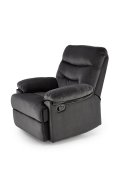 Rozkładany Fotel do salonu w czarnej miękkiej tkaninie typu velvet, funkcja relax