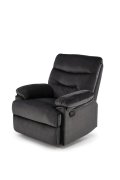 Rozkładany Fotel do salonu w czarnej miękkiej tkaninie typu velvet, funkcja relax