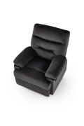 Rozkładany Fotel do salonu w czarnej miękkiej tkaninie typu velvet, funkcja relax