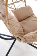 Fotel ogrodowy nowoczesny, rattan syntetyczny, tkanina, kolor beżowy, stelaż metalowy czarny