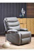 Fotel do salonu klasyczny, funkcja relax i funkcja schowka, kolor popielaty, eko skóra