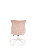 Miękki i wygodny nowoczesny fotel z jasną różową tapicerką na jasnej obrotowej podstawie
