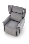 Popielaty fotel do salonu, rozkładany z funkcją relax