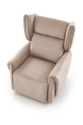Beżowy fotel do salonu, rozkładany z funkcją relax