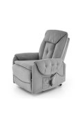 Fotel do salonu, rozkładany, funkcja relax i pionizacji kolor popielaty z miękkimi podłokietnikami, tkanina MAVEL, tkanina velvet