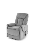 Fotel do salonu, rozkładany, funkcja relax i pionizacji kolor popielaty z miękkimi podłokietnikami, tkanina MAVEL, tkanina velvet