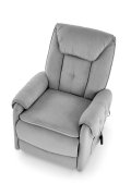 Fotel do salonu, rozkładany, funkcja relax i pionizacji kolor popielaty z miękkimi podłokietnikami, tkanina MAVEL, tkanina velvet