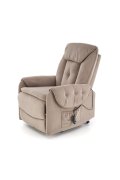 Fotel do salonu, rozkładany, funkcja relax i pionizacji kolor beżowy z miękkimi podłokietnikami, tkanina MAVEL, tkanina velvet