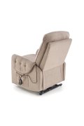 Fotel do salonu, rozkładany, funkcja relax i pionizacji kolor beżowy z miękkimi podłokietnikami, tkanina MAVEL, tkanina velvet