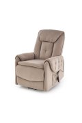 Fotel do salonu, rozkładany, funkcja relax i pionizacji kolor beżowy z miękkimi podłokietnikami, tkanina MAVEL, tkanina velvet