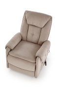 Fotel do salonu, rozkładany, funkcja relax i pionizacji kolor beżowy z miękkimi podłokietnikami, tkanina MAVEL, tkanina velvet