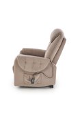 Fotel do salonu, rozkładany, funkcja relax i pionizacji kolor beżowy z miękkimi podłokietnikami, tkanina MAVEL, tkanina velvet