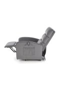 Fotel do salonu, klasyczny, kolor popielaty, rozkładany, tkanina velvet, funkcja relax i pionizacji
