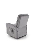 Fotel do salonu, klasyczny, kolor popielaty, rozkładany, tkanina velvet, funkcja relax i pionizacji
