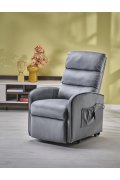 Fotel do salonu, klasyczny, kolor popielaty, rozkładany, tkanina velvet, funkcja relax i pionizacji