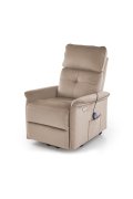 Fotel do salonu z funkcją masażu i pionizacji, kolor beżowy, tkanina velvet