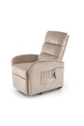 Fotel do salonu, klasyczny, kolor beżowy, rozkładany, tkanina velvet, funkcja relax i pionizacji