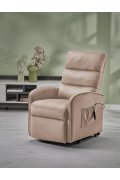 Fotel do salonu, klasyczny, kolor beżowy, rozkładany, tkanina velvet, funkcja relax i pionizacji