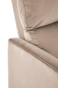 Fotel do salonu, klasyczny, kolor beżowy, rozkładany, tkanina velvet, funkcja relax i pionizacji