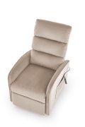 Fotel do salonu, klasyczny, kolor beżowy, rozkładany, tkanina velvet, funkcja relax i pionizacji