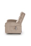 Fotel do salonu, klasyczny, kolor beżowy, rozkładany, tkanina velvet, funkcja relax i pionizacji