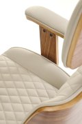 Fotel gabinetowy obrotowy klasyczny nowoczesny, kolor beżowy, orzechowy, eko skóra, sklejka gięta, kółka kauczukowe