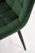 Krzesło do jadalni obite ciemno zieloną tkaniną typu velvet, z geometrycznym pikowaniem