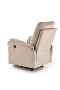 Fotel do salonu w kolorze beżowym z funkcją elektrycznego rozkładania, funkcja relax, tkanina velvet BLUVEL