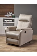 Fotel do salonu w kolorze beżowym z funkcją elektrycznego rozkładania, funkcja relax, tkanina velvet BLUVEL
